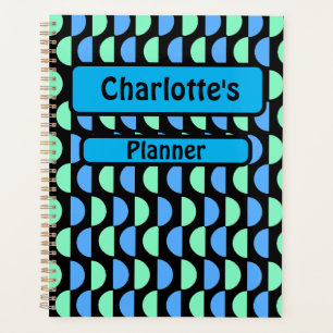 Personalized Blue and Green Patterned Planner
