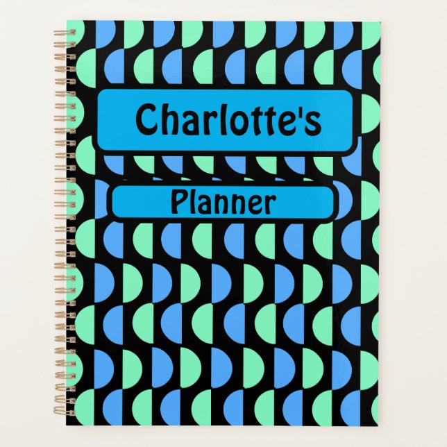 Personalized Blue and Green Patterned Planner (Front)