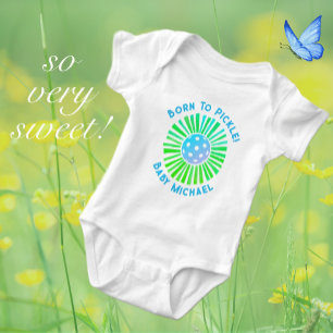 Personalized Blue and Green Pickleball  Baby Bodysuit