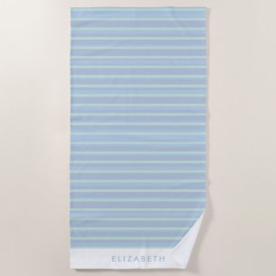 Personalized Blue and Green Striped Beach Towel