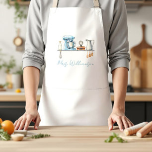 Personalized Blue and Grey Kitchen Utensils Standard Apron
