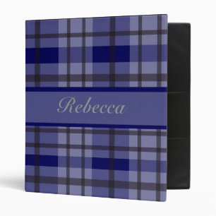Personalized blue and grey plaid pattern design binder