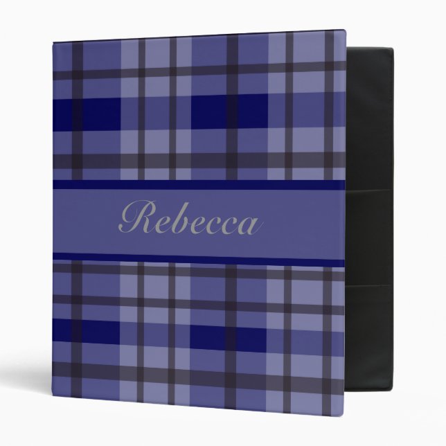 Personalized blue and grey plaid pattern design binder (Front/Inside)