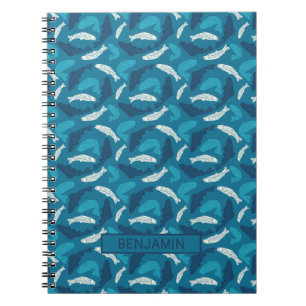 Personalized Blue and Ivory Trout, Fish Patterned Notebook