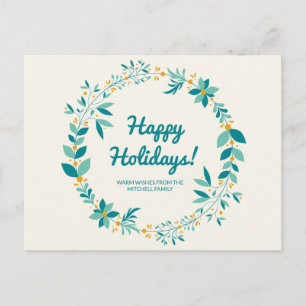 Personalized - Blue and Mint Wreath Holiday Postcard