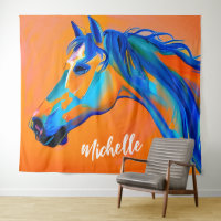 Personalized Blue and Orange Abstract Horse Art