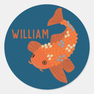 Personalized Blue and Orange Koi Goldfish Classic Round Sticker