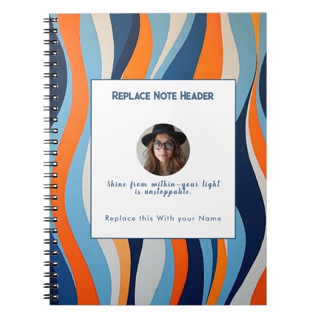 Personalized Blue and Orange Wave Patterned  Notebook (Front)