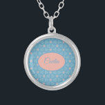 Personalized Blue and Pink Geometric Abstract Silver Plated Necklace<br><div class="desc">Personalized Blue and Pink Geometric Design,  Abstract Design Necklace</div>