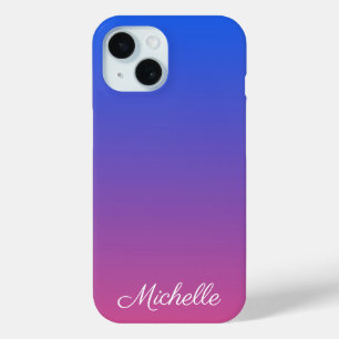 Personalized blue and pink ombre gradient iPhone 15 case