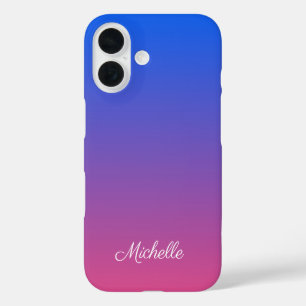 Personalized blue and pink ombre gradient iPhone 16 case