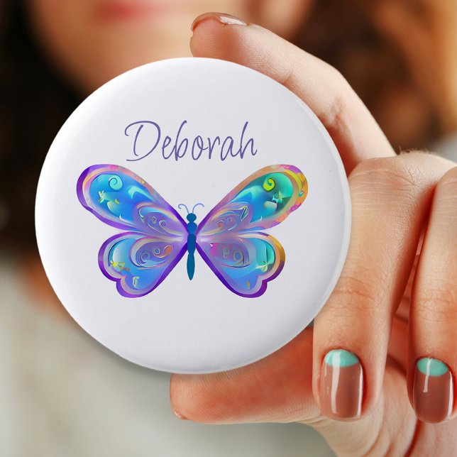 Personalized Blue and Purple Butterfly 2 Inch Round Button (Creator Uploaded)