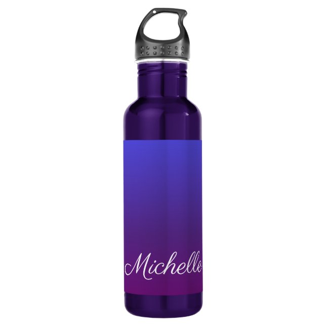 Personalized blue and purple ombre 710 ml water bottle (Front)