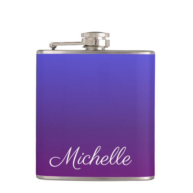 Personalized blue and purple ombre hip flask (Front)