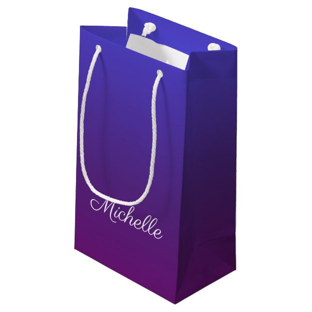 Personalized blue and purple ombre small gift bag (Back Angled)
