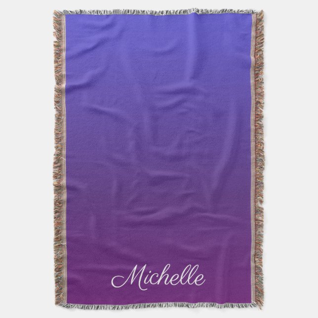 Personalized blue and purple ombre throw blanket (Front Vertical)