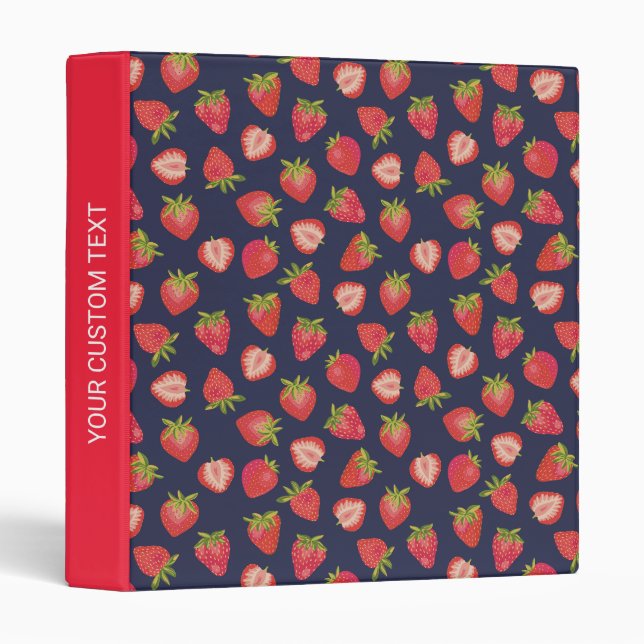Personalized Blue and Red Strawberry 3 ring binder (Front/Spine)