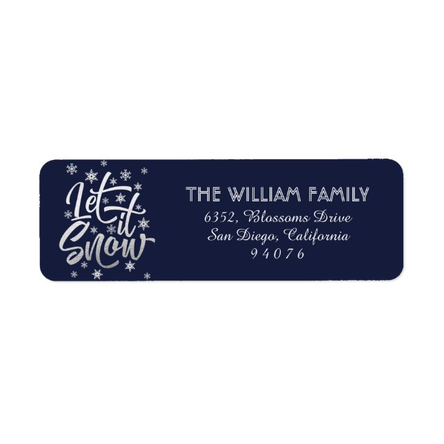 Personalized Blue and Silver Let it Snow Address (Front)