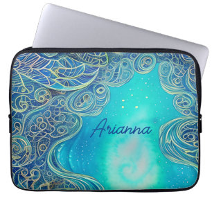 Personalized Blue and Teal Abstract Art Laptop Sleeve