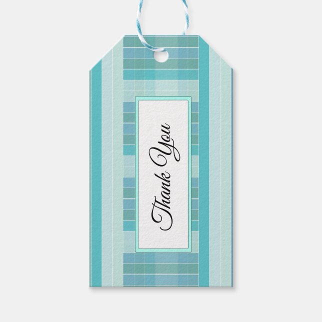 Personalized Blue and Teal Chequered Thank You Tag (Front)