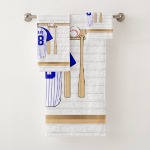 Personalized Blue and White Baseball Jersey Bath Towel Set