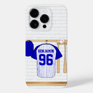 Personalized Blue and White Baseball Jersey Case-Mate iPhone 14 Pro Case