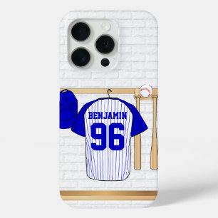 Personalized Blue and White Baseball Jersey iPhone 15 Pro Case