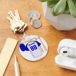 Personalized Blue and White Baseball Jersey Keychain