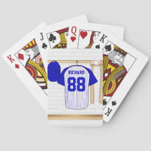 Personalized Blue and White Baseball Jersey Playing Cards