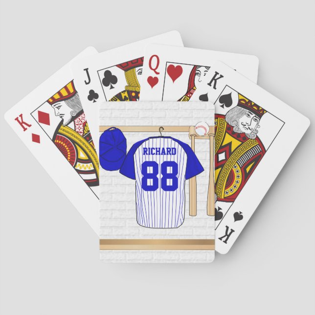 Personalized Blue and White Baseball Jersey Playing Cards (Back)