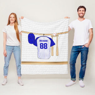 Personalized Blue and White Baseball t-ball Fleece Blanket