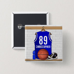 Personalized Blue and White Basketball Jersey 2 Inch Square Button