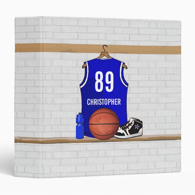 Personalized Blue and White Basketball Jersey Binder (Front/Spine)