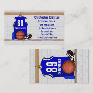 Personalized Blue and White Basketball Jersey Business Card