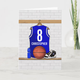 Personalized Blue and White Basketball Jersey Card
