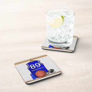 Personalized Blue and White Basketball Jersey Coaster