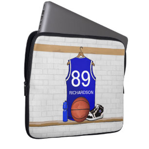 Personalized Blue and White Basketball Jersey Laptop Sleeve