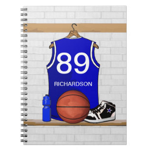 Personalized Blue and White Basketball Jersey Notebook