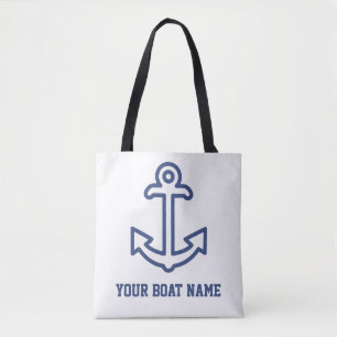 Personalized Blue and White Boat Anchor Tote Bag