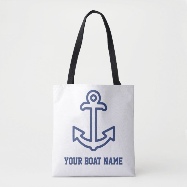 Personalized Blue and White Boat Anchor Tote Bag (Front)