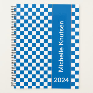 Personalized  blue and white  Checkered 2024 Planner