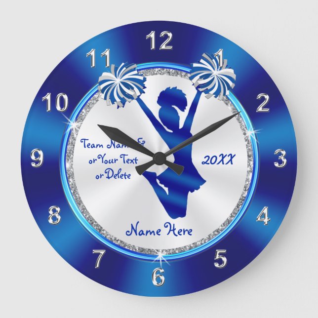 Personalized Blue and White Cheerleader Wall Decor Large Clock (Front)