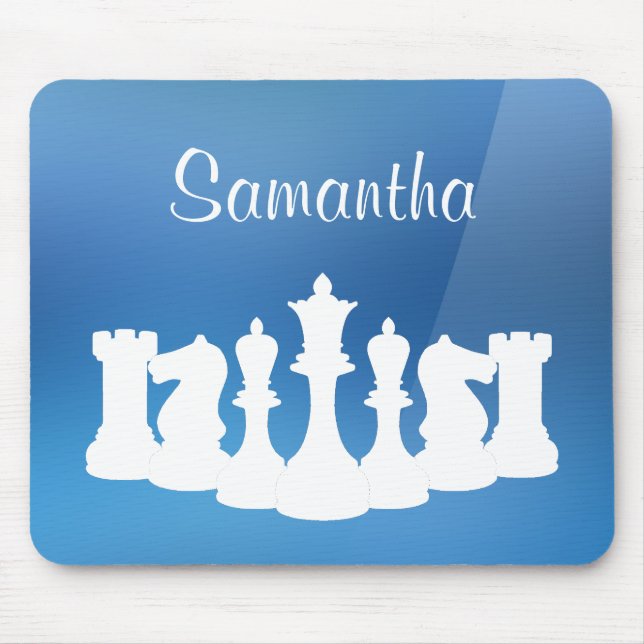 Personalized Blue and White Chess Mousepad (Front)