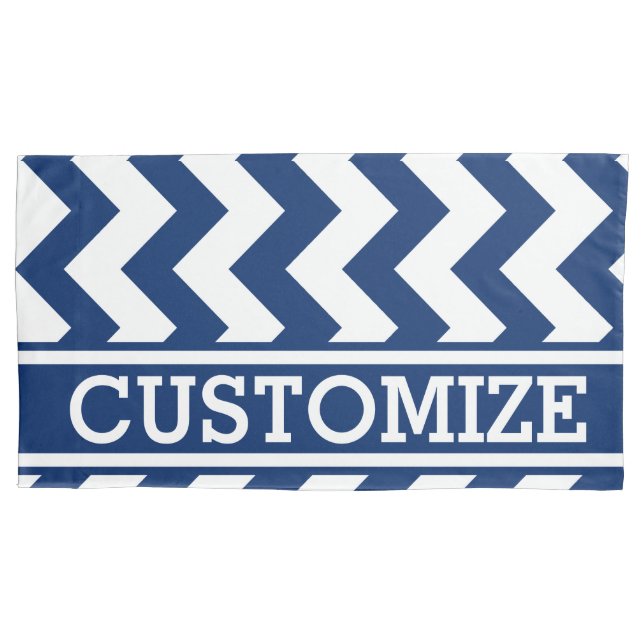 Personalized Blue and White Chevron Pattern Pillowcase (Front)