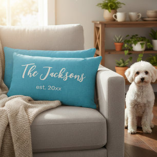 Personalized Blue and White Custom Name and Year Lumbar Pillow