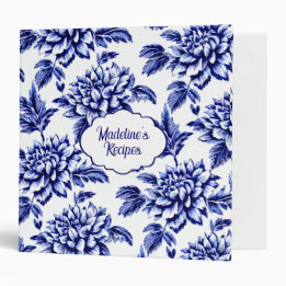Personalized Blue and White Dahlia Flowers Binder