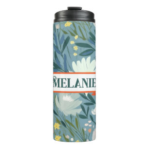 Personalized Blue and White Floral Patterned Thermal Tumbler