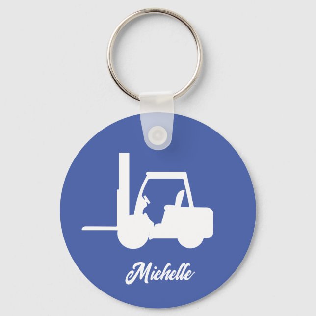 Personalized blue And White Forklift Keychain (Back)