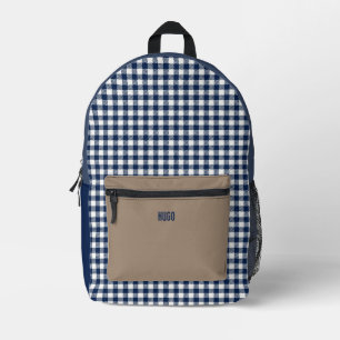 Personalized Blue and White Gingham Tablecloth  Printed Backpack