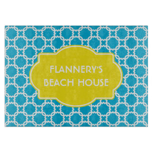 Personalized Blue and White Glass Cutting Board